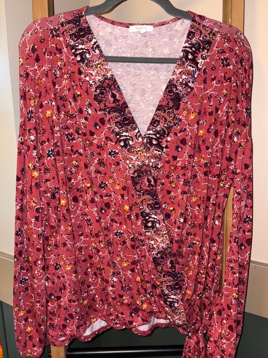 Maurices Tops - Maurice’s Floral Wrap Rose Pink Blouse